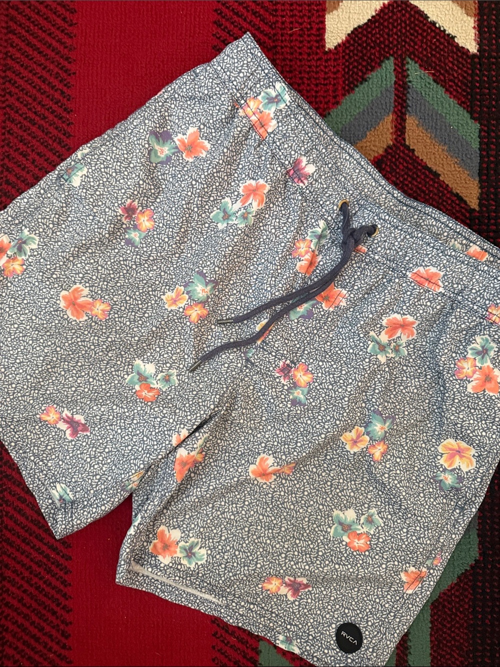 RVCA Men's Floral Hybrid Shorts - Gray with Orange & Teal Flowers